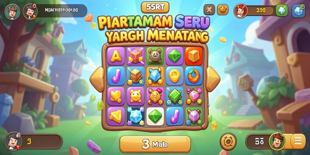 Screenshot gameplay 55RT dengan aksi Match-3 yang menegangkan.