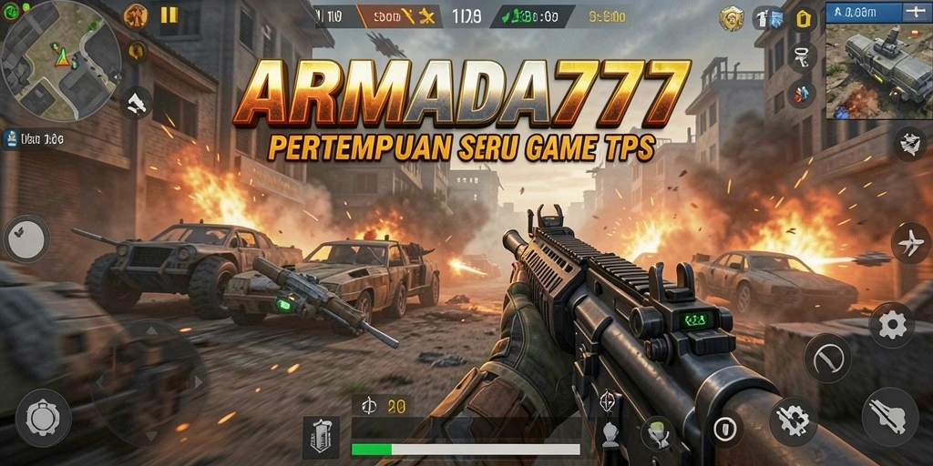 Tangkapan layar utama ARMADA777 menampilkan aksi pertempuran yang seru dalam game TPS.
