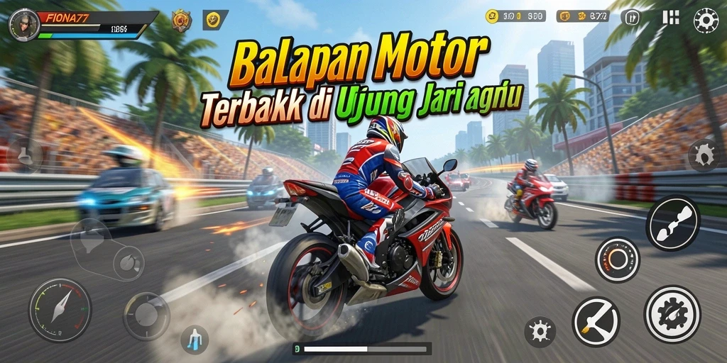 Gameplay menegangkan dalam balapan motor yang seru.