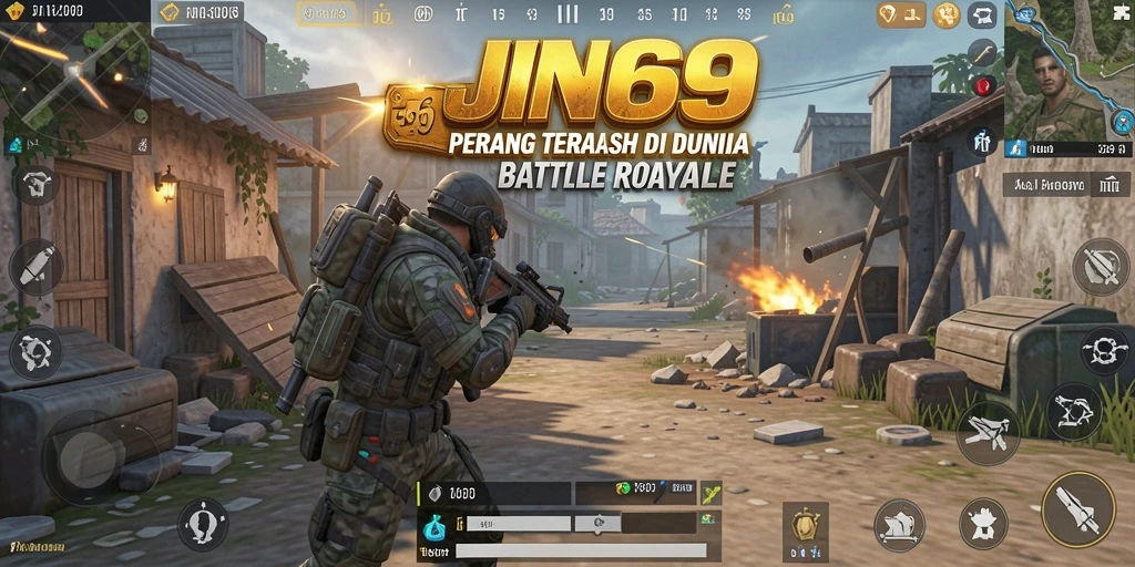 Gameplay menegangkan JIN69 dalam pertempuran Battle Royale.