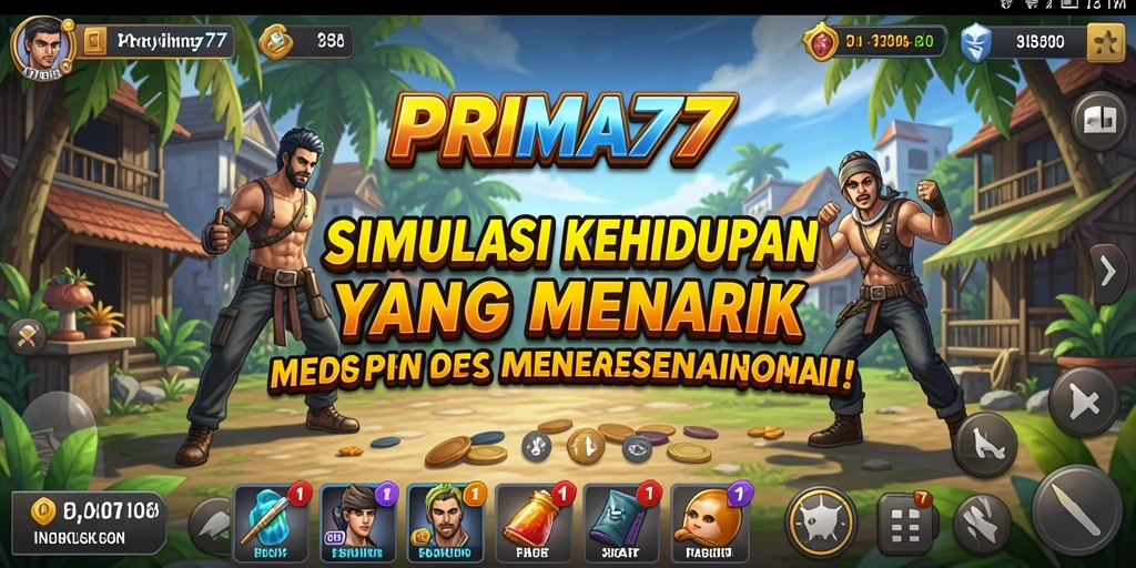 Tangkapan layar utama PRIMA77 menampilkan aksi gameplay simulasi kehidupan.