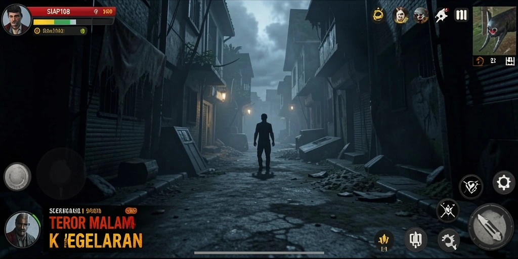Tampilan gameplay SIAP108 dengan suasana yang mencekam.