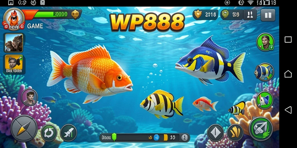 Tampilan gameplay seru dalam WP888 saat menembak ikan.